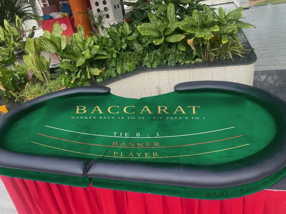 Baccarat felt design shown on a Baazigar table