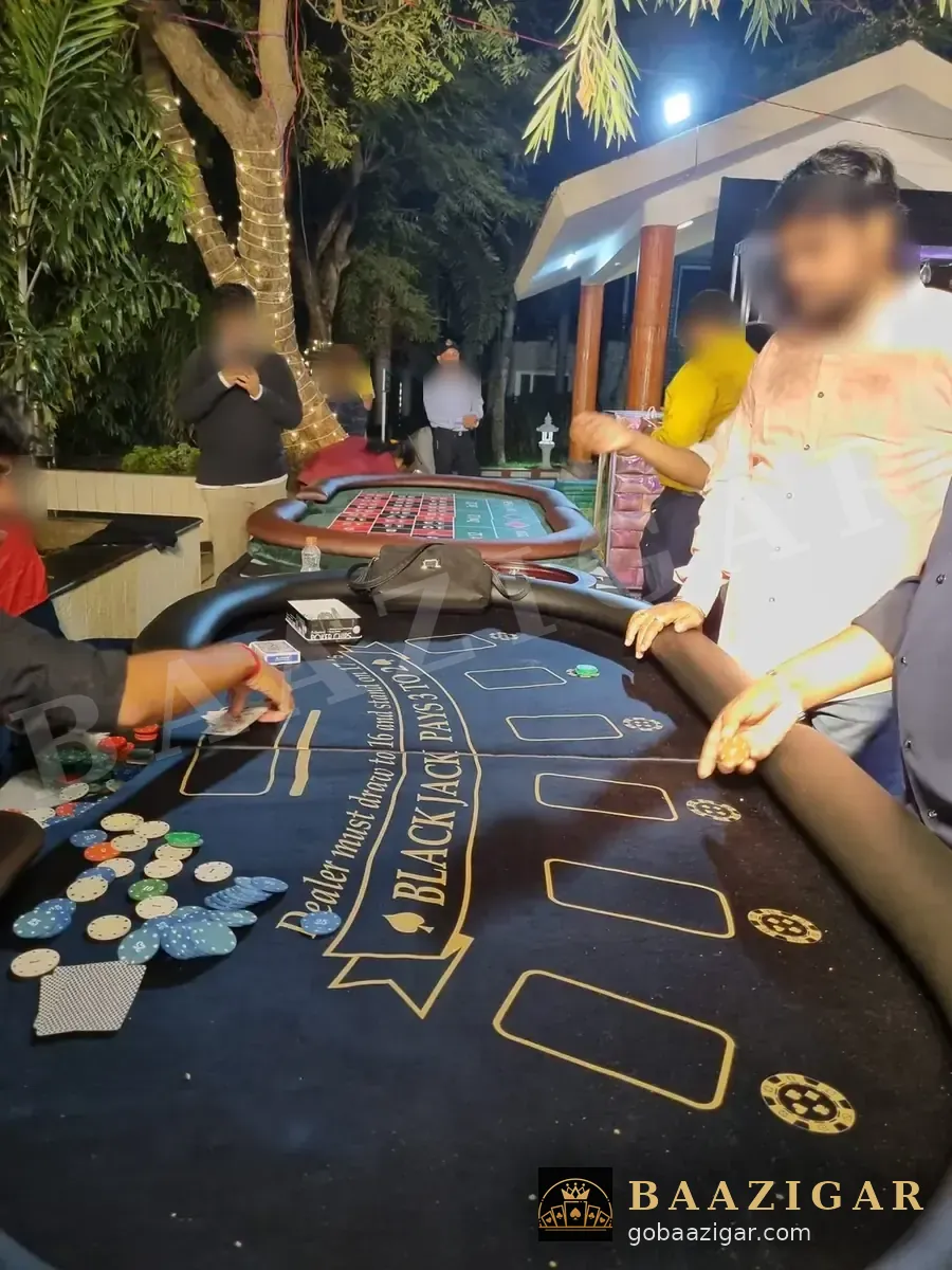 Dealer running a blackjack table at an outdoor party