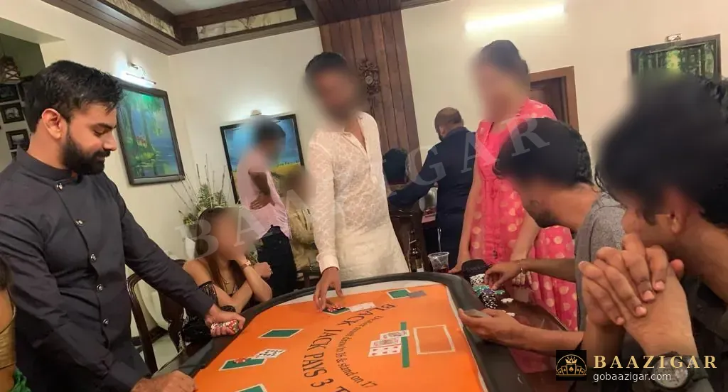 Guests playing blackjack at a private party