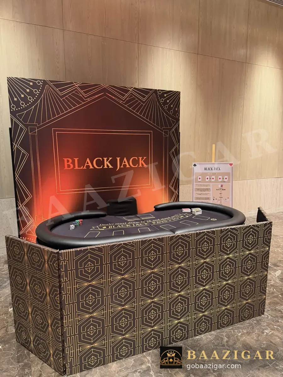 Blackjack table with an art-deco backdrop in a hotel