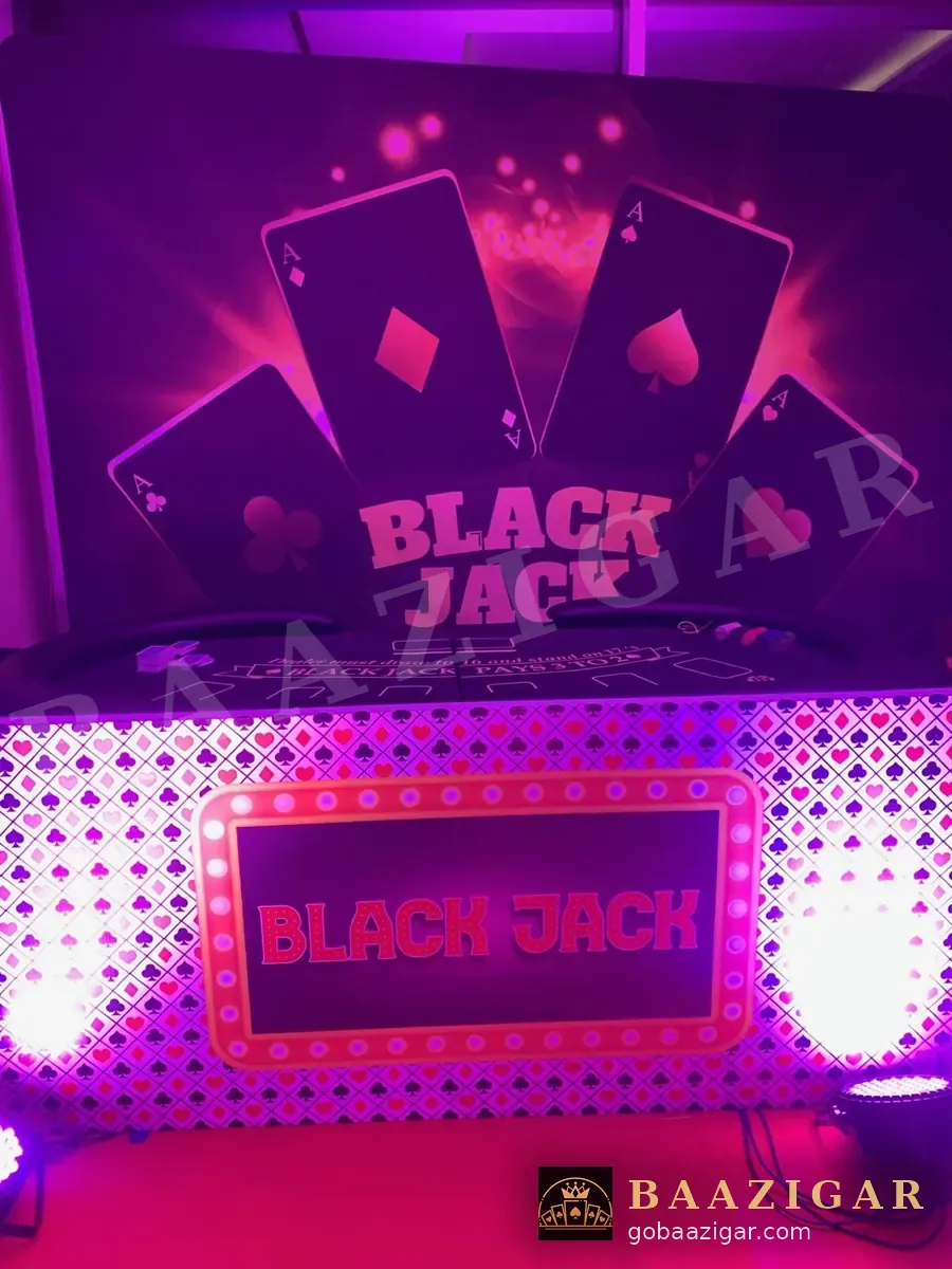 Blackjack station glowing under purple lights