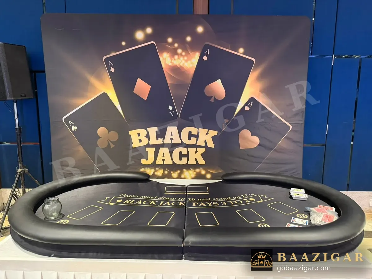 Blackjack table with a Black Jack backdrop