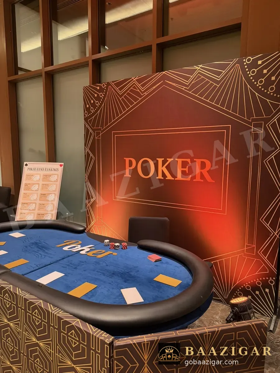 Poker table set up in a hotel foyer