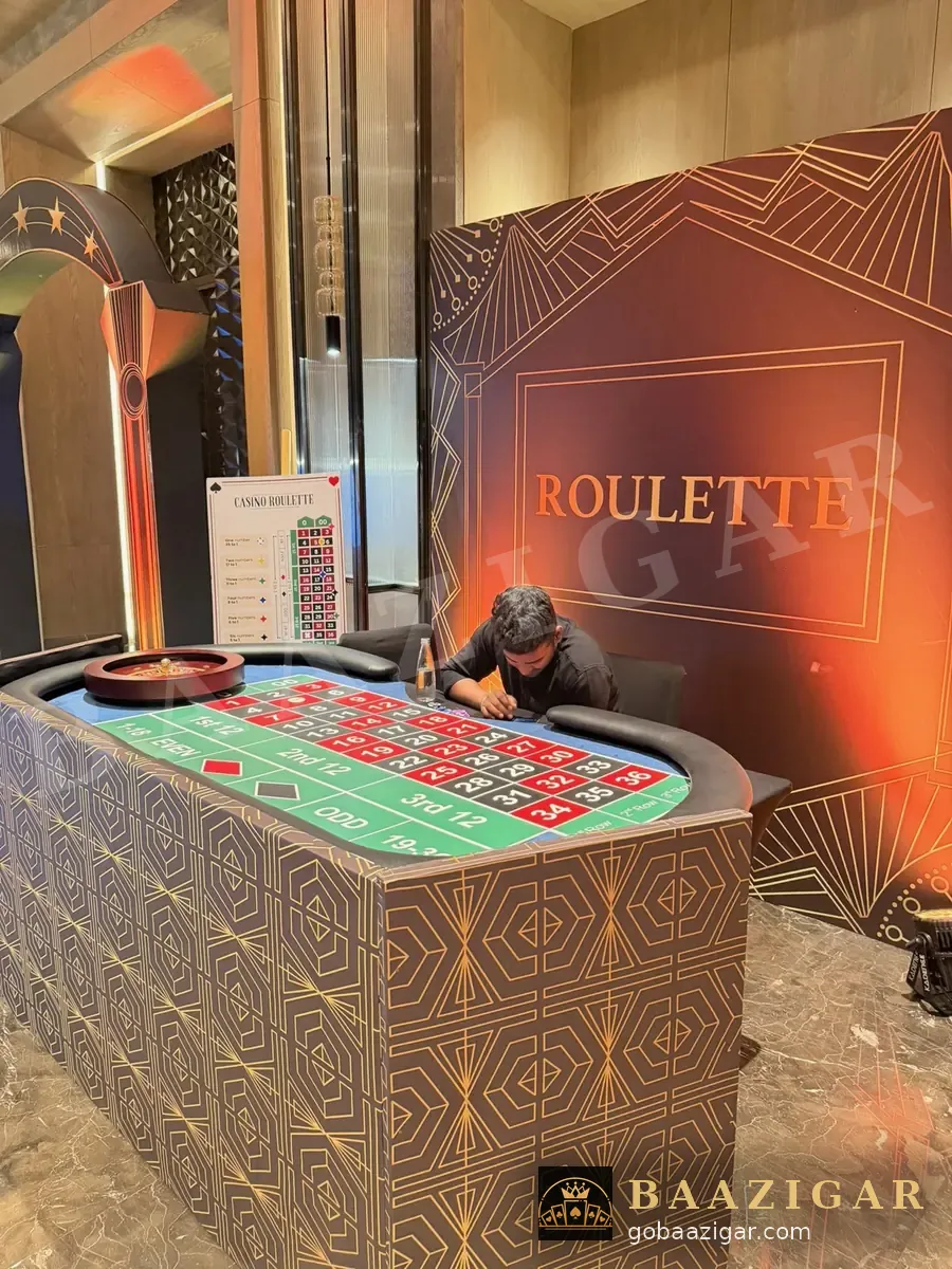 Roulette table with an art-deco backdrop