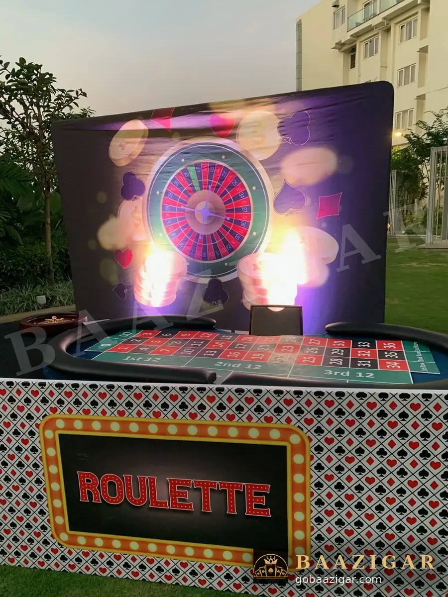 Roulette station lit up at dusk