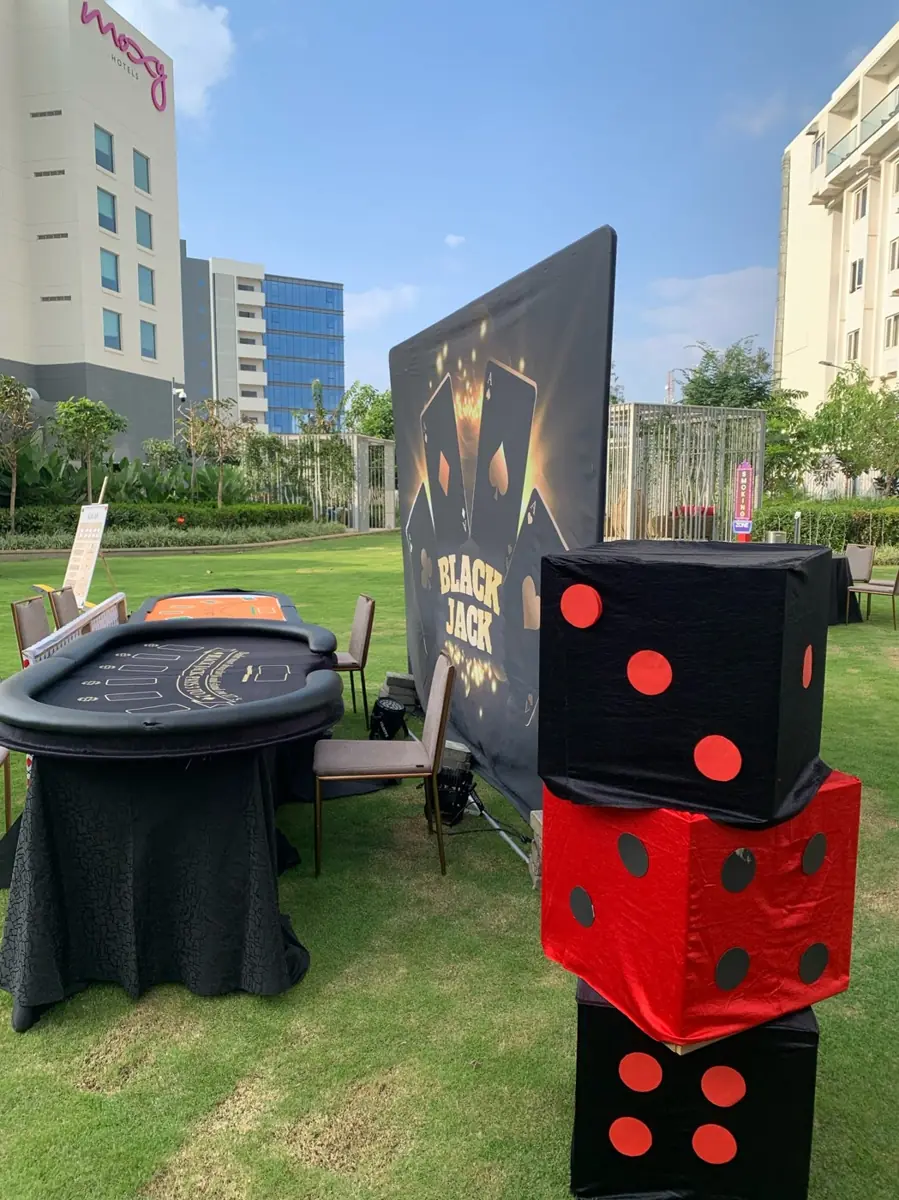 Giant dice tower next to a blackjack station