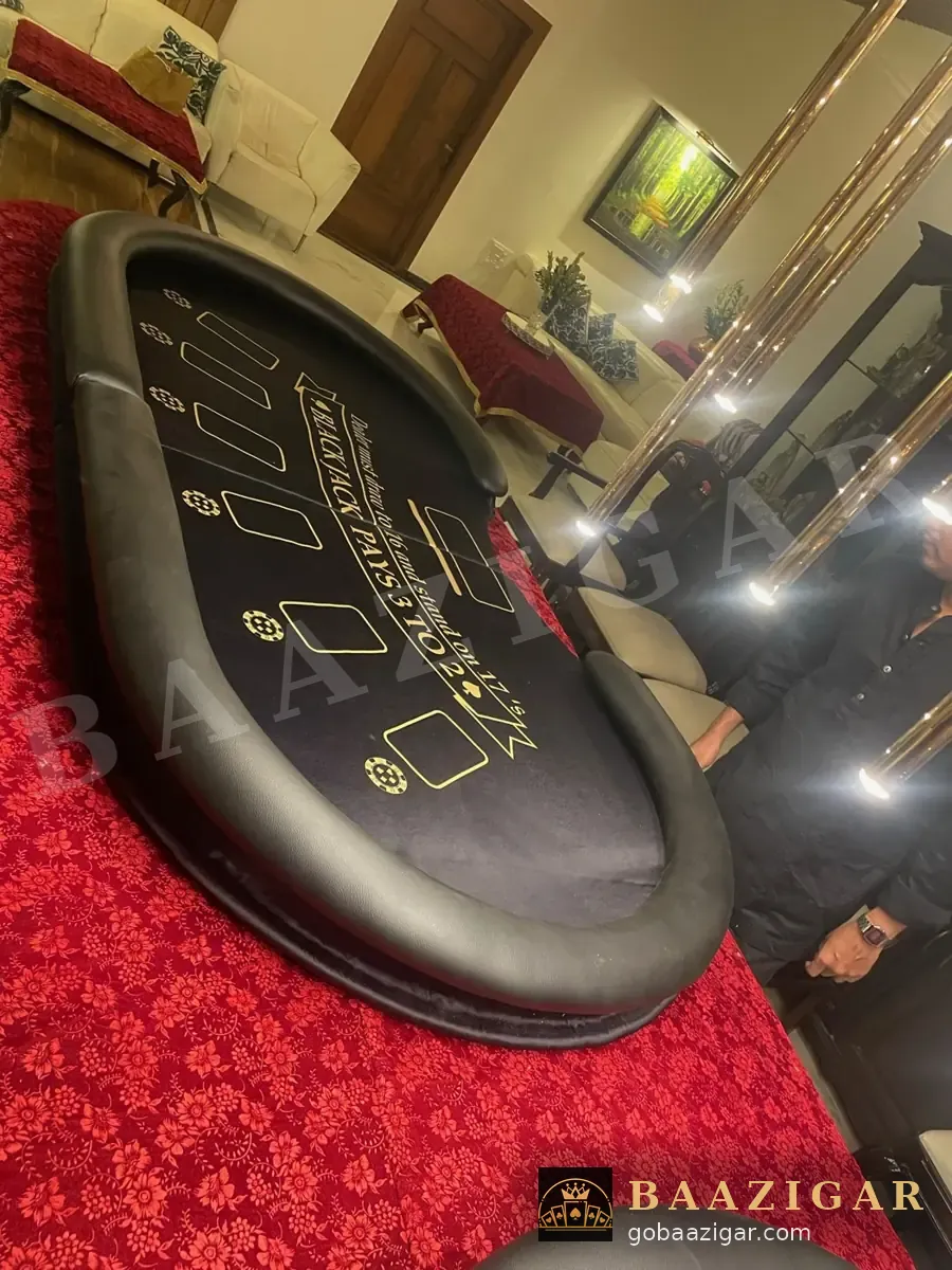 Blackjack table on a red tablecloth at home