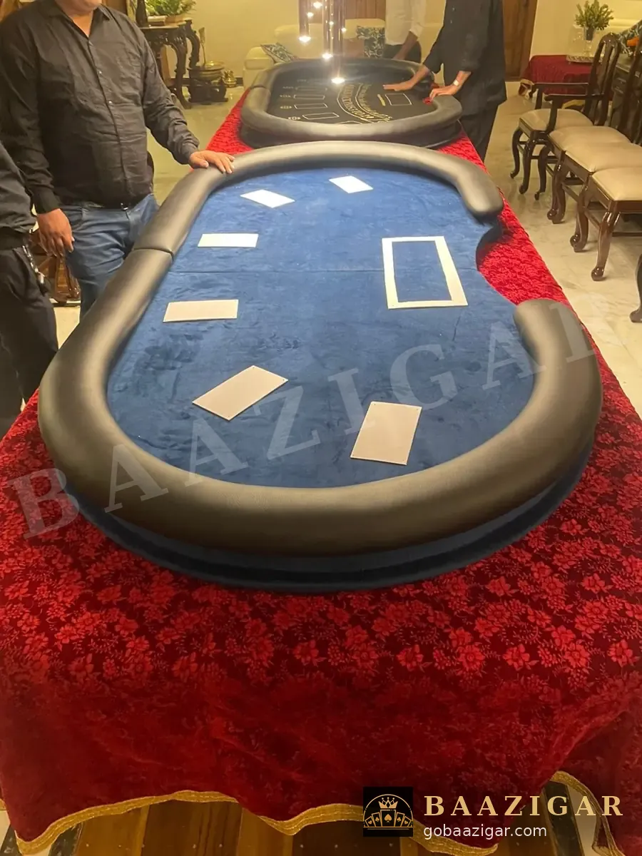 Poker and blackjack tables set up in a home dining room