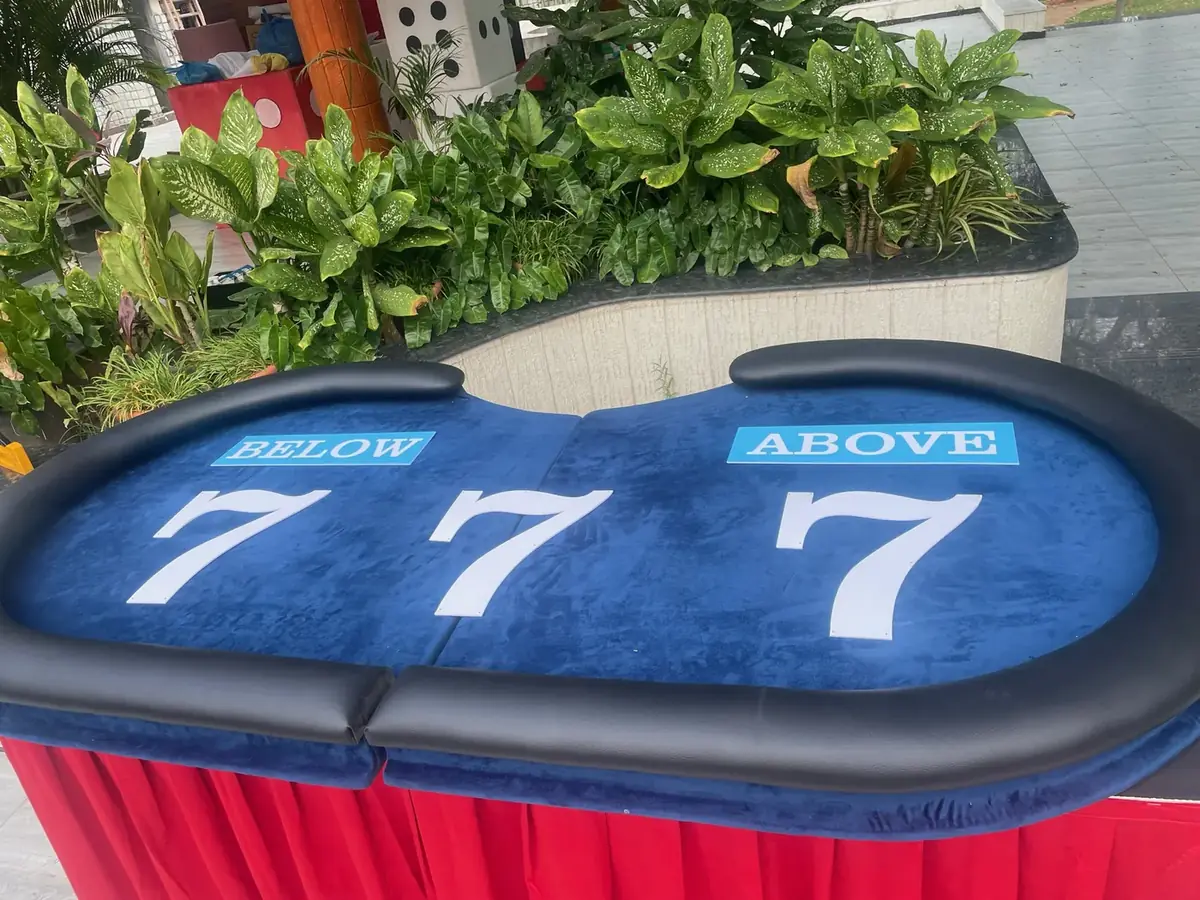 Lucky 7 above-and-below table set up in a garden
