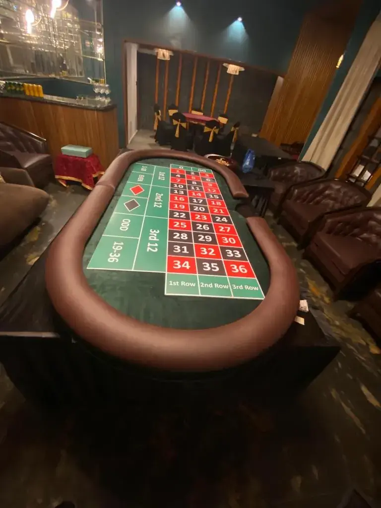 Roulette table set up in a home lounge